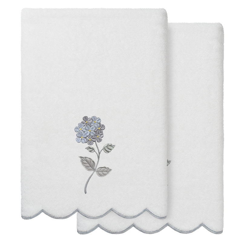  Ensemble de serviettes de bain 100% coton turc 2 pièces festonné HYDEA, Blanc / Gris, Serviette de bain - paquet de 2