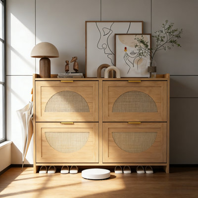 Flip-Front Woven Shoe Cabinet
