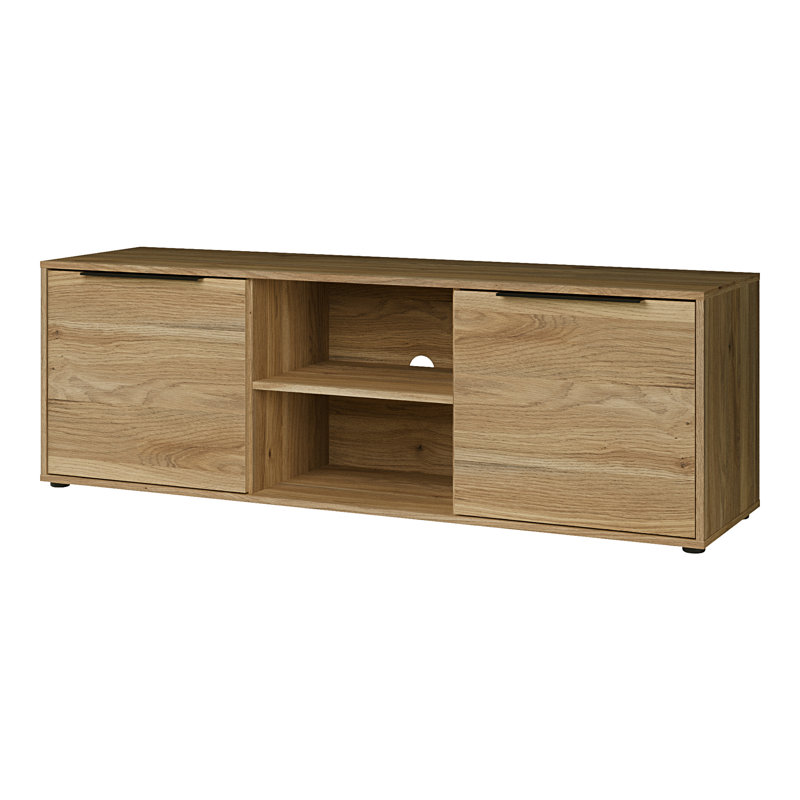 Tasharra Minimalistic TV unit with 2 doors and open shelving, living room, engineered wood, cable management, warm oak decor, 152.6 cm W x 49.7 cm H x 41.4 cm D