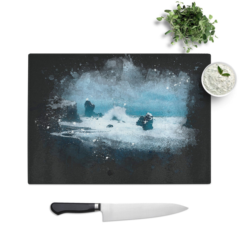 Tempered Glass a Beach in Iceland Paint Splash Chopping Board, 28.5 cm x 39 cm