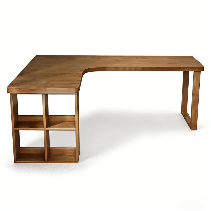 Bureau en coin en L en bois massif avec tablettes de rangement, H 29,5 po x l 55,1 po x P 47,2 po