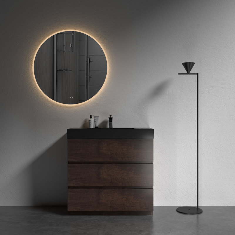 Alice 30" Rose Wood Freestanding Vanity with Black Top