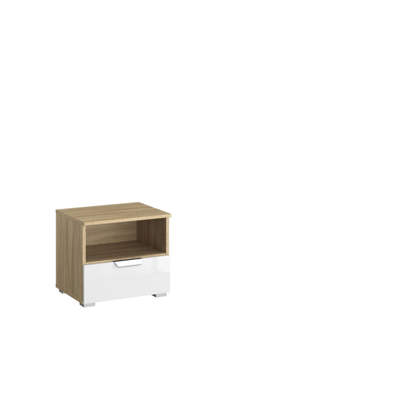 Aditio 1 Drawer Bedside Table, Oak sonoma/High-gloss white