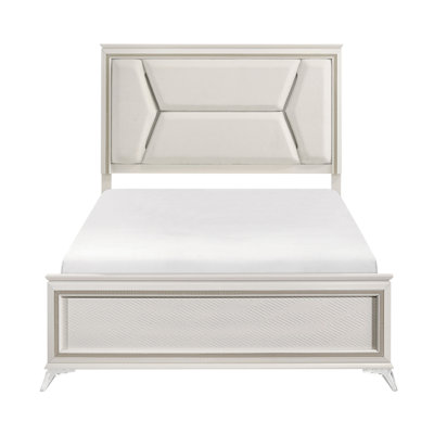 Led Lighted Queen Bed With Chenille Upholstery, Antique White And Gold Color Combination, Wood Frame Luxury Upholstered Headboard, Appearance, Engineered