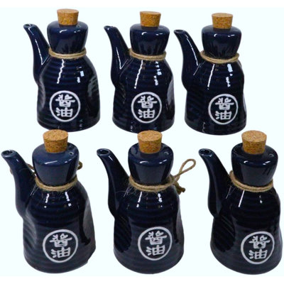 Ensemble de 6 flacons de sauce soja en porcelaine de Shoyu Tenmoku