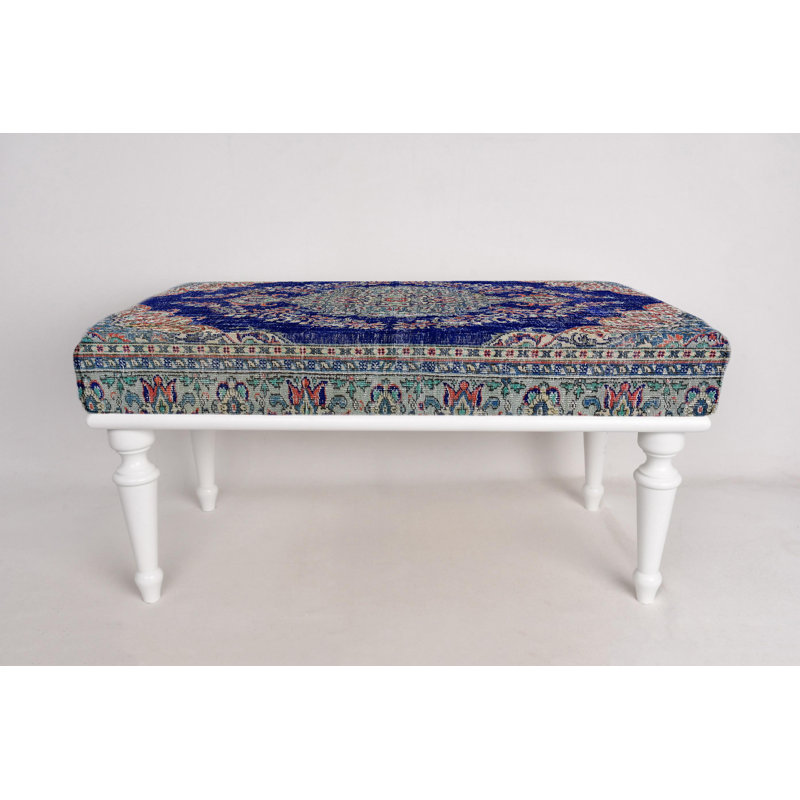 Banc de repose-pieds Medallion, banc bleu marine, banc de tapis turc, banc personnalisé, banc de piano, banc de décoration, banc fait à la main, banc de salon