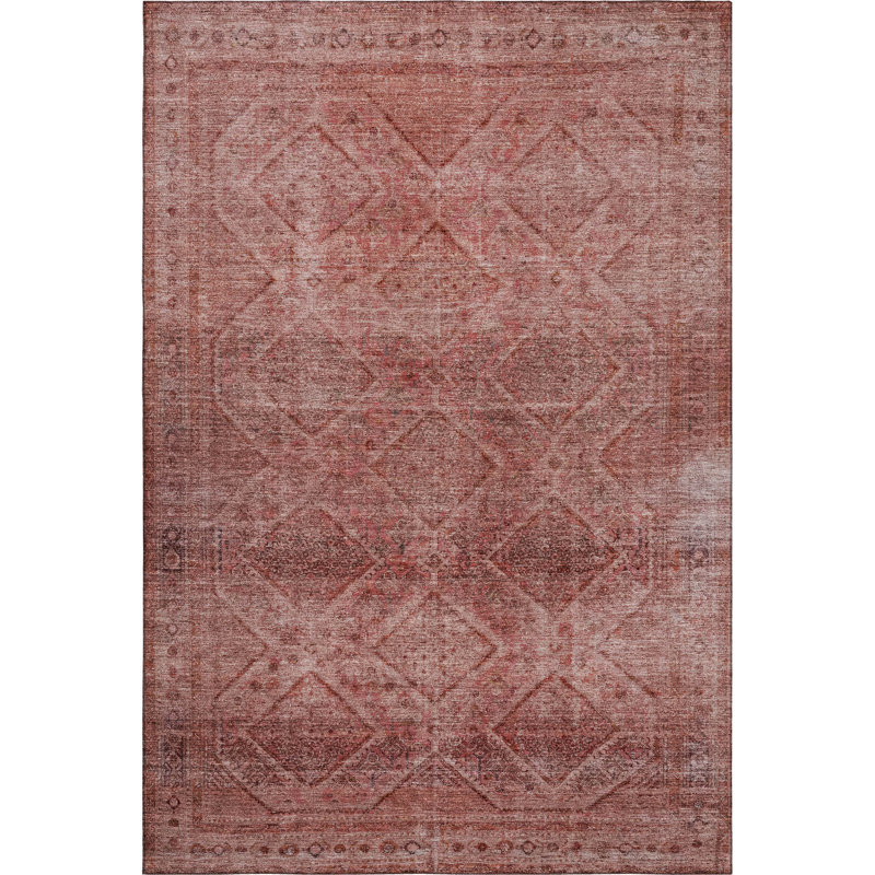 Premium Machine Washable Mayfield AMF2060 Geometric Rug, 3' x 5', Pink