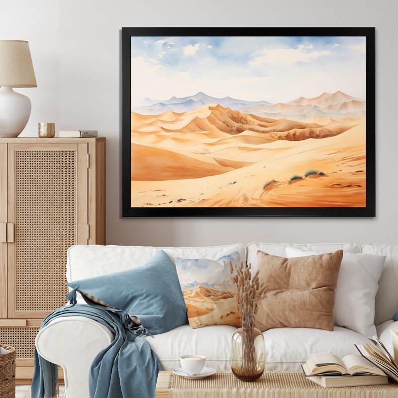 Paysage désertique de dunes de sable en Afrique III - Désert, art mural, Cadre d'angle fermé noir, H 16 po x l 32 po x P 1 po
