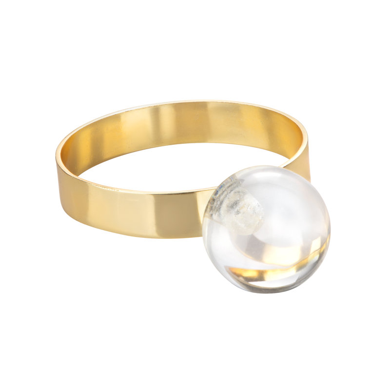 Rond de serviette S / 4 doré avec détail boule transparente - 2 po