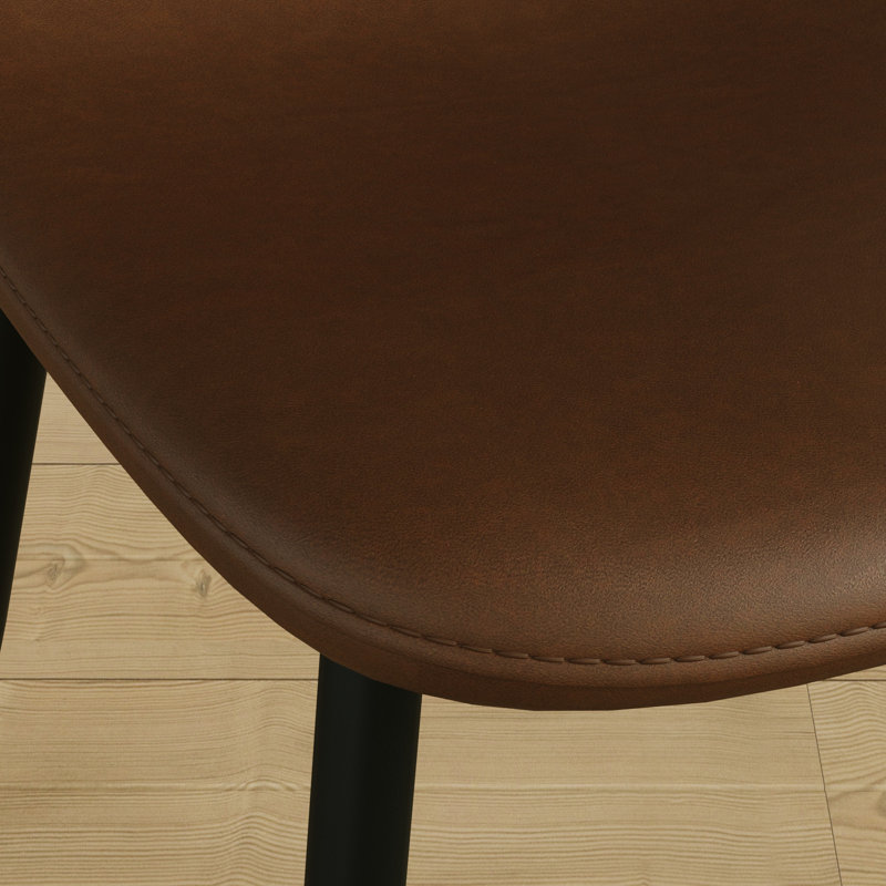 Set Of 4 Saddle Leather Dining Chairs With Black Metal Legs