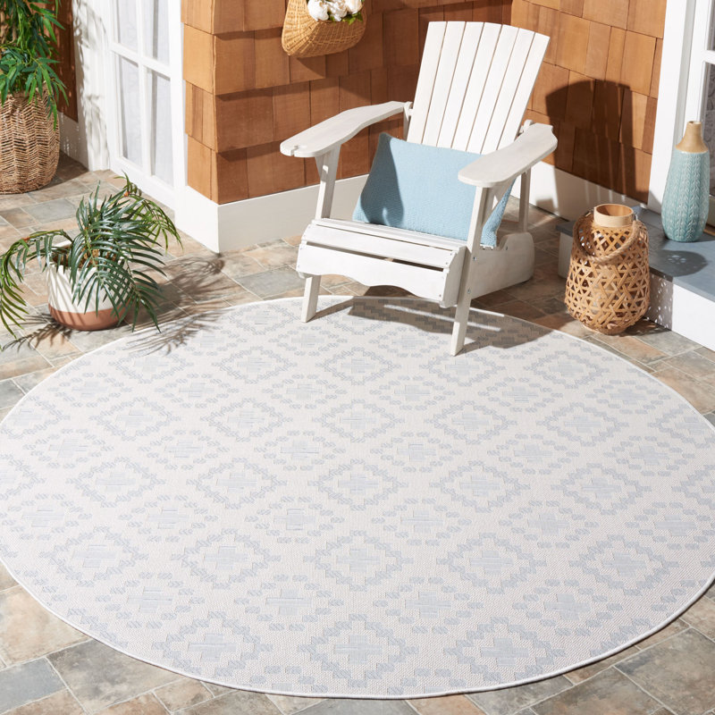 Martha Stewart Indoor Outdoor Performance Machine Washable Geometric Indoor/Outdoor Area Rug, Round 6'7"