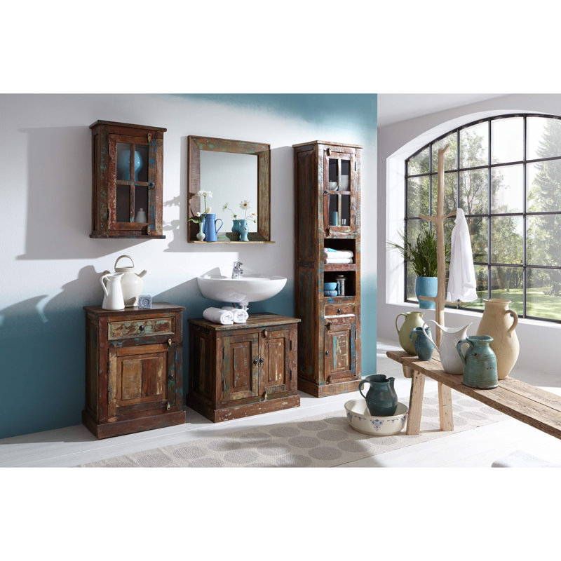 Wood Flat Wall Mirror with Shelves