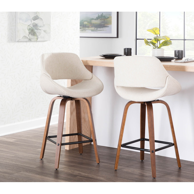 Najrin Upholstered Bar & Counter Stool with Square Footrest (Set of 2), Cream, Counter Stool (26" Seat Height)