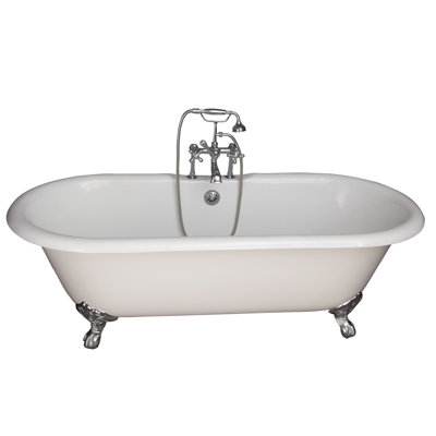 68'' x 30'' Freestanding Soaking Cast Iron Bathtub with Faucet