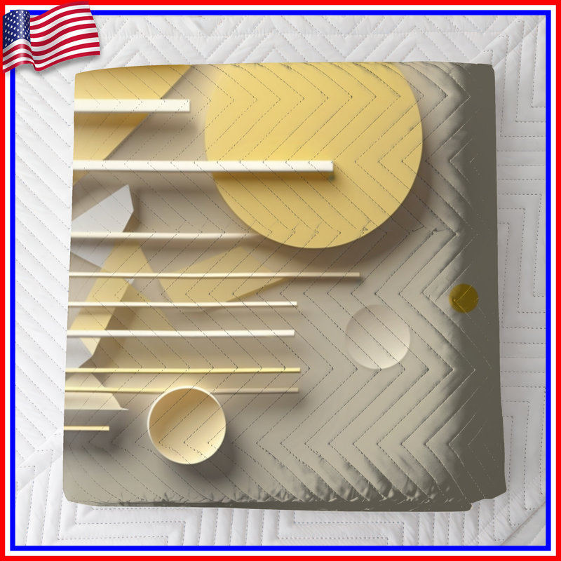 Yellow Geometric Shapes Quilted Bedspread All Sizes, Queen