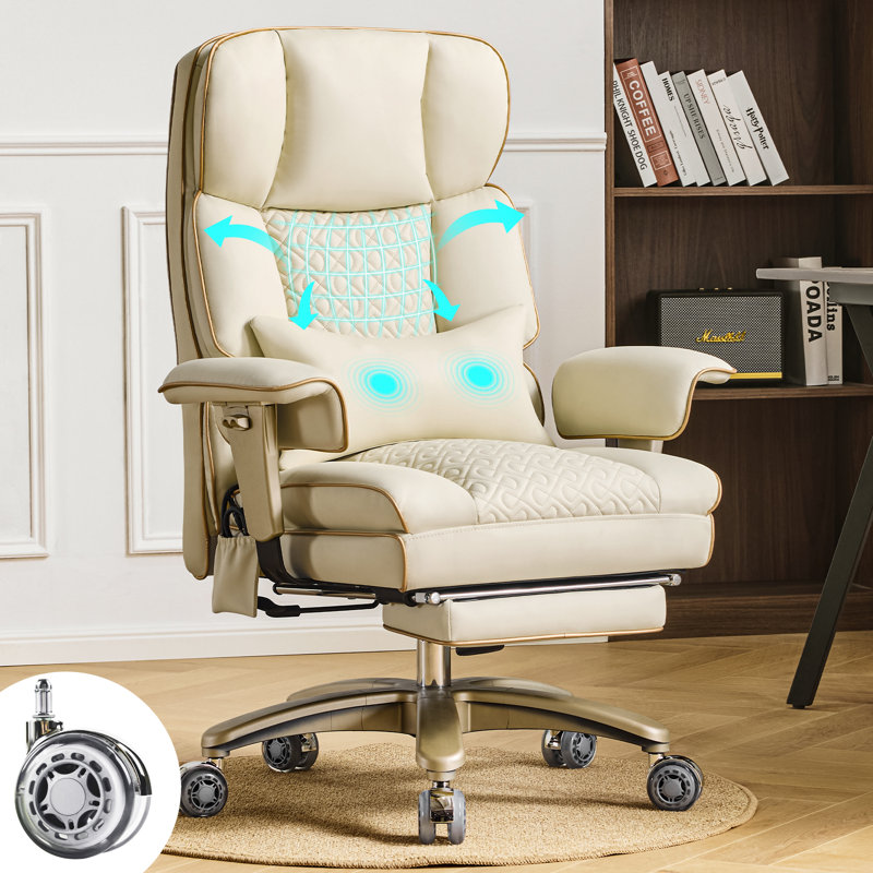 Big and Tall Office Chair, Heavy-Duty Executive Office Chairs with Adjustable Lumbar Support and Footrest, Beige