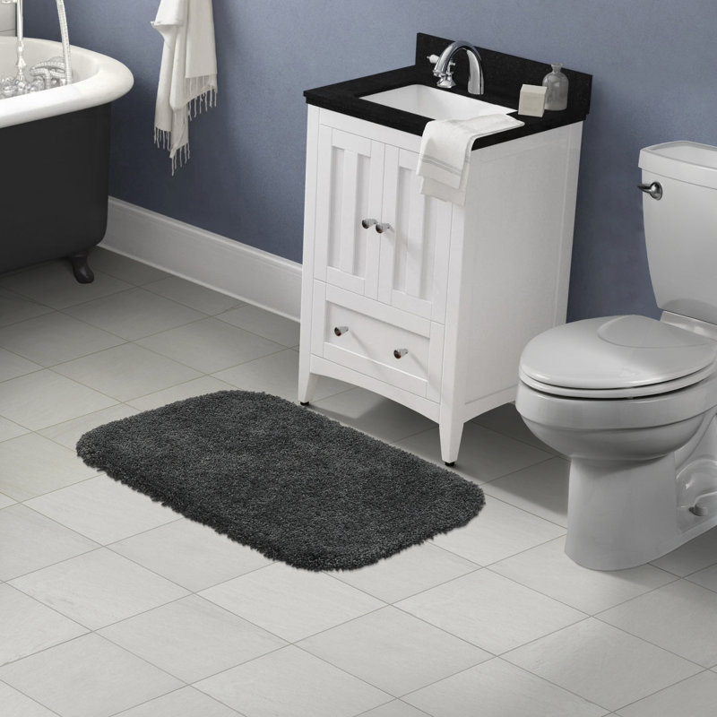 Treye Nylon Bath Rug with Non-Slip Backing, Dark Gray, Rectangle 24" x 40"