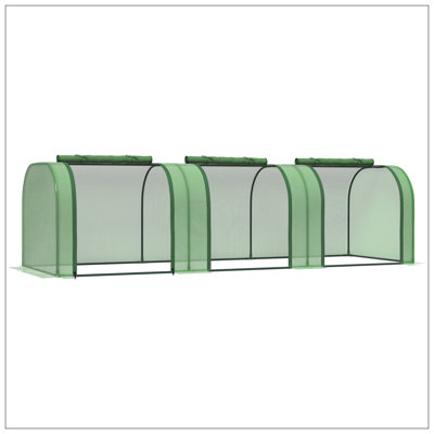 Mini serre 10 pi x 3 pi x 2,5 pi, serre portative avec portes à fermeture à glissière, housse imperméable aux rayons UV, structure en acier, vert