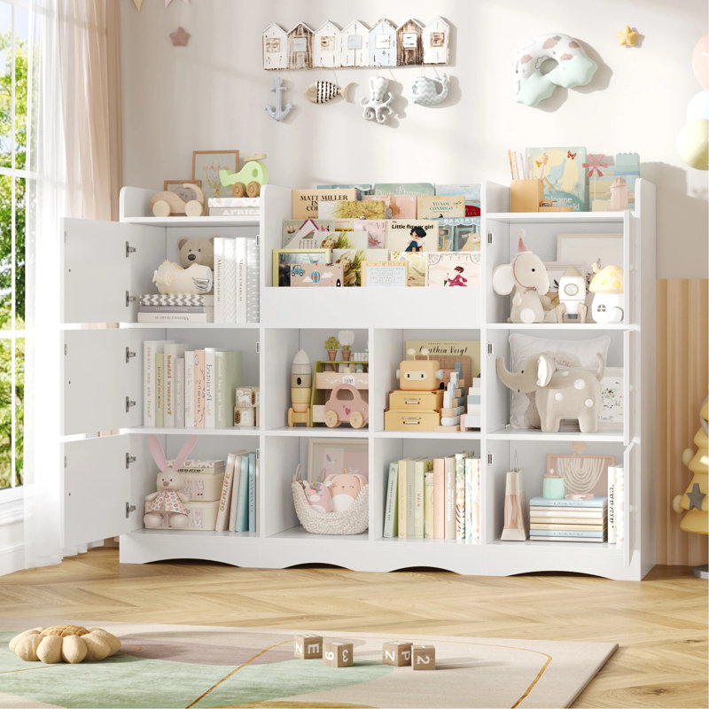 Bibliothèque l 55,2 "avec 6 cubes fermés et 4 compartiments ouverts, Bois blanc