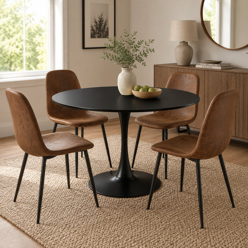 Ensemble de salle à manger moderne 5 pièces l 41,12 po avec finition brillante et chaises en suède, 5 Pieces: Table, 4 Chairs