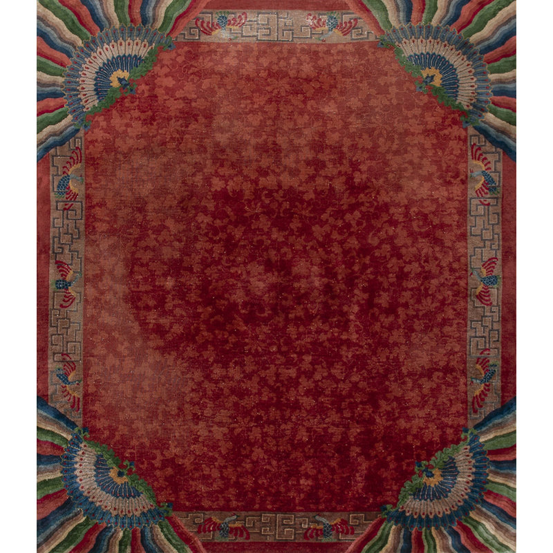 Allover Hand Knotted Antique Chinese Art Nouveau Design Rug