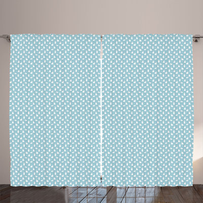 Rustic curtain, caricature-cute Arctic, light blue white black