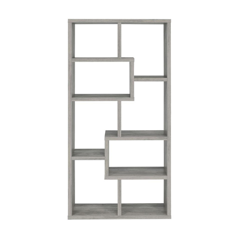 Bibliothèque géométrique à 10 tablettes au fini bois flottant gris, Gris