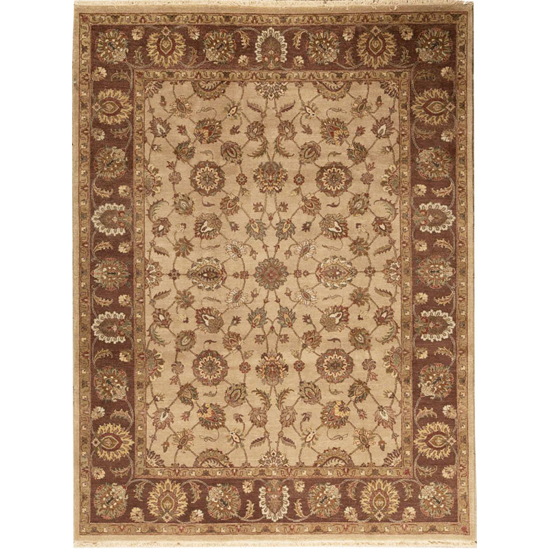 Tapis beige et brun noué à la main de haute qualité