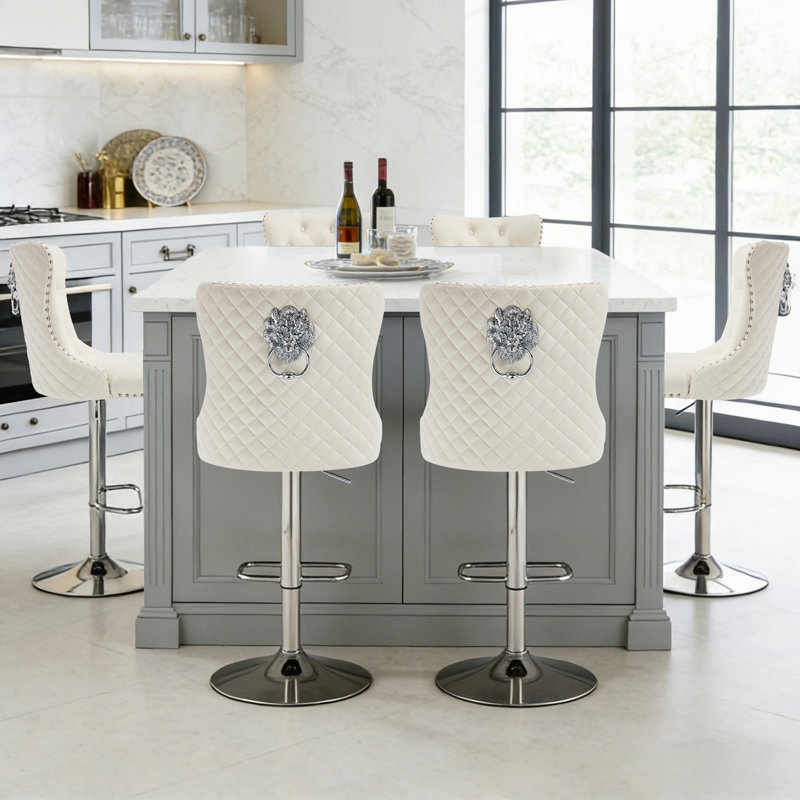 Swivel Adjustable Height Counter Stool With Metal Frame, Silver, Cream