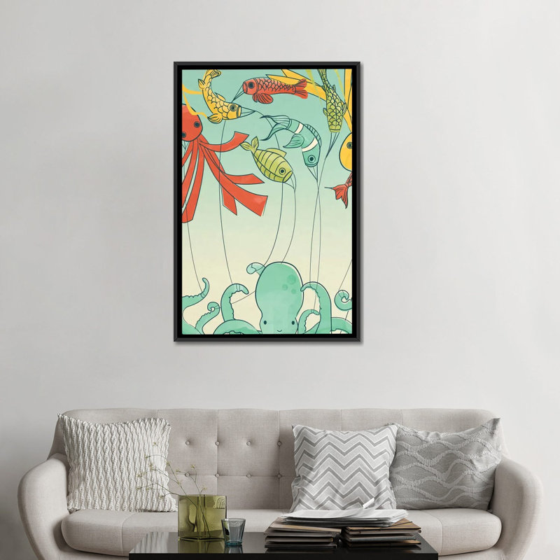 Cerfs-volants - Impression sur toile tendue, H 26 po x l 18 po x P 1,5 po, Toile encadrée noire, Pas de tapis