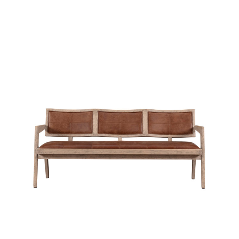 Mid-Century Woven Leather Arm Bench Weathered Natural