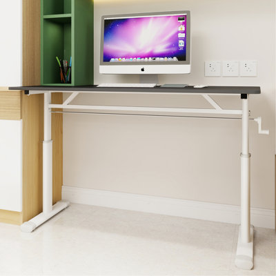 Bureau d'étude polyvalent et à hauteur variable pour différents âges, relevable à la main, fer et bois gris, support à double colonne, petit bureau de bureau stable, hauteur de 36,4 po, poids de 28,32 lb, profondeur de 47,67 po,