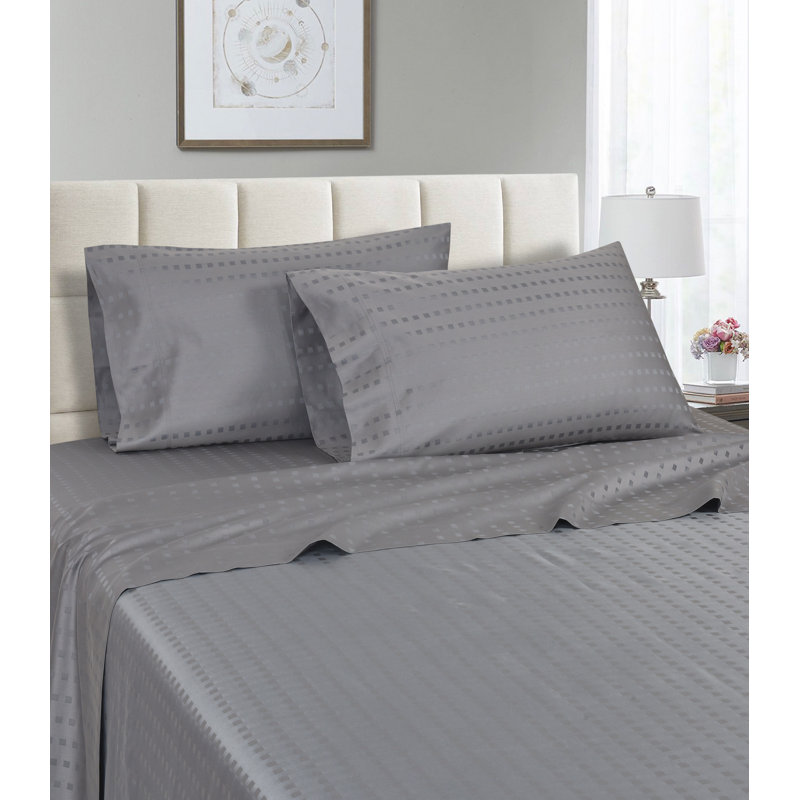 Ensemble de draps en satin de coton de qualité égyptienne 1200 fils, Gris, Ensemble de draps pour très grand lit avec 2 taie