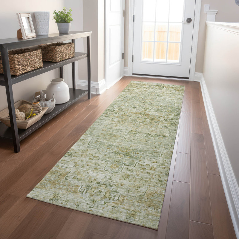 Tapis de sauge Xhevrie intérieur / extérieur lavable à la machine, Tapis de couloir 2 pi 3 po x 7 pi 6 po