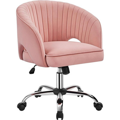 Yaheetech Pink Desk Chair Vanity Chair with Back Home Office Chair Cute Desk Chair Modern Swivel Rolling Chair Computer Chair for Study, Vanity, Bedroom