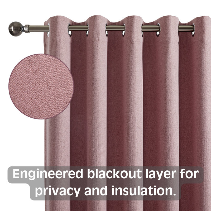 100% Linen Blackout Eyelet Curtain Panels - Premium Thermal, Total Blackout Window Drapes, Blush, 168cm Width x 228cm Drop