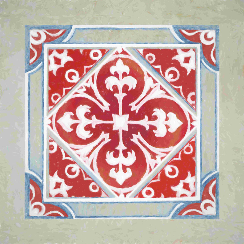 Impression de tuiles mosaïques rouges, bleues et blanches, H 12 po x l 12 po