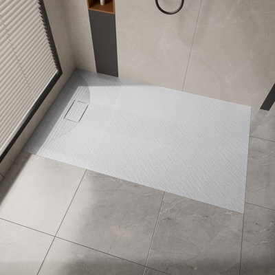 60" L X 32" W Solid Surface Low-Profile Curbless Shower Base, Reversible Drain, Zero-Threshold End-Drain Shower Base: Non-Slip, Wheelchair-Friendly, Left or Right Drain