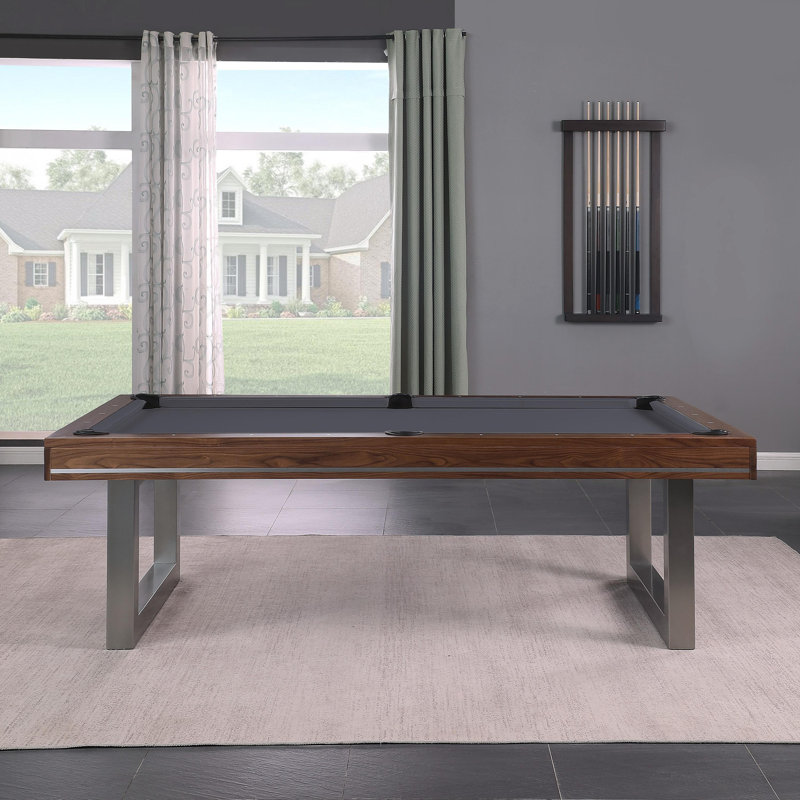 Table de billard en bois massif Harmony, 8 pi, Gris anthracite, Noyer naturel