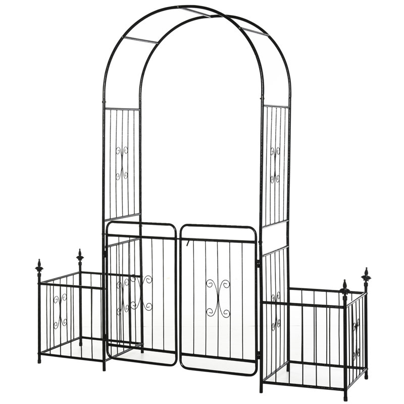 86" Metal Garden Arch With Trellis, Locking Doors, Planter , Wedding Decor, For Vine Climbing 86.5" H Gate, Wedding, Lockable, Grape Climb