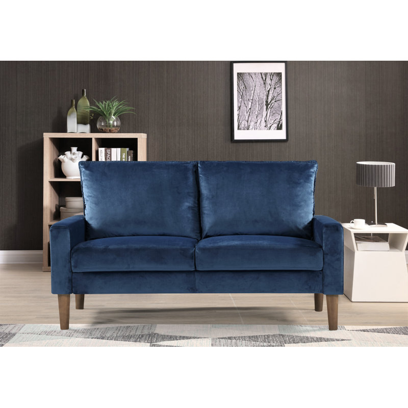 Ediline Velvet Square Arm Sofa, Dark Blue Velvet, 29.5"H x 53"W x 31"D