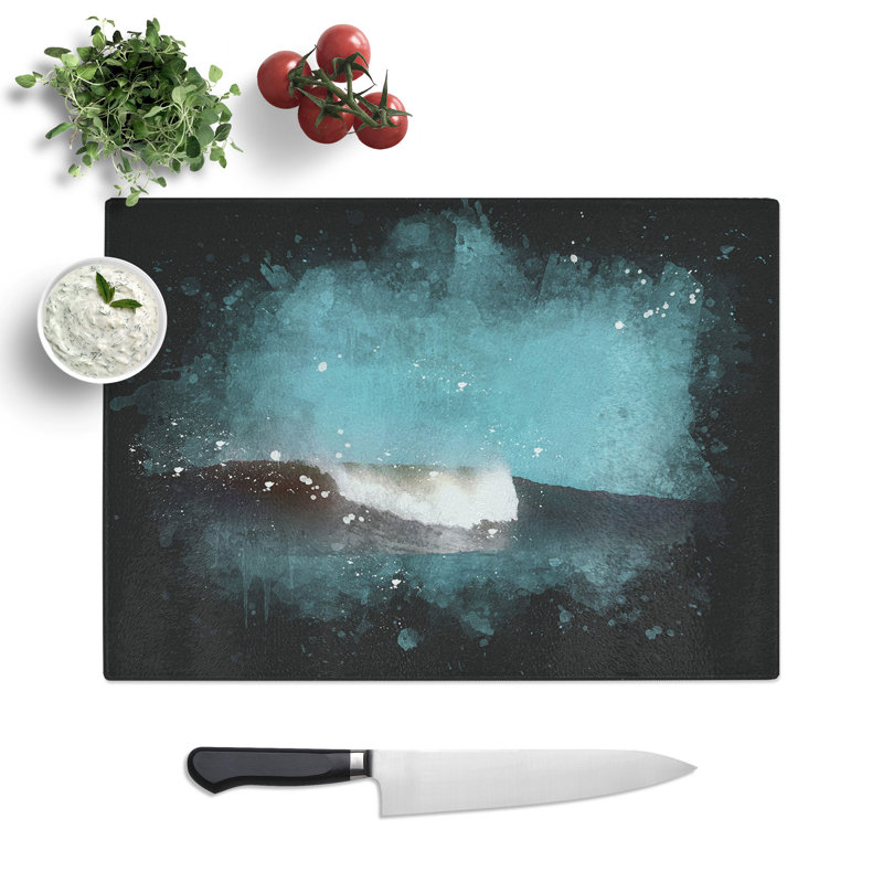 Tempered Glass Wave Curl Paint Splash Chopping Board, 20 cm x 28.5 cm
