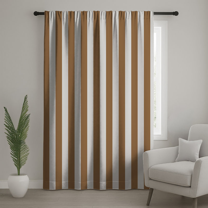Brown Vertical Stripes Window Curtains, Stripes Sheer & Blockout Curtains - 1 Panel, 50 po x 80 po - 1 panneau, Blocage