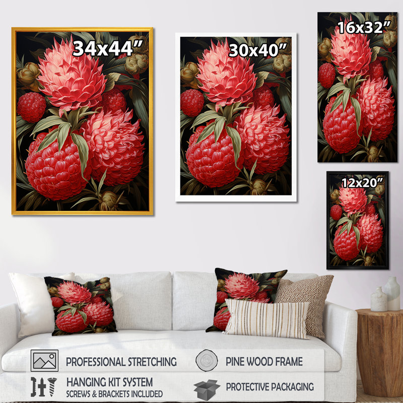 «Rustic Ruby Flower Impression II», art mural fleurs, H 20 po x l 12 po x P 1 po, Cadre flottant noir