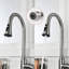 Robinet de cuisine en nickel brossé en acier inoxydable avec tuyau rétractable - bec à grand arc, 3 réglages de jet, poignée simple, guide d'installation pratique en duvet, options de pause de ruissellement, processus simple