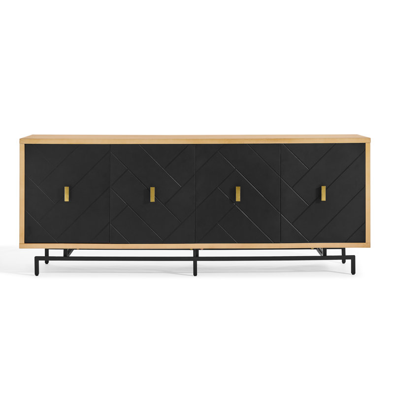 Buffet 74 po en bois avec crédence moderne avec 4 portes et 3 armoires de rangement pour le salon