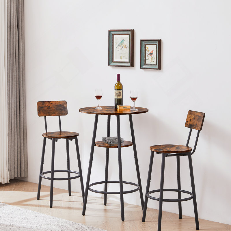 Tabouret de bar rond avec tablettes, tabouret avec dossier brun rustique