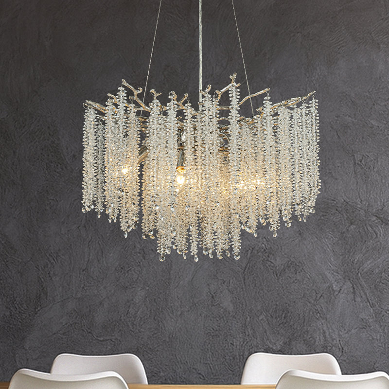 Luminaire suspendu moderne de style lustre en cristal de 25 po de style branche de laiton antique à 6 lumières pour salle à manger, salon et entrée de chambre à coucher