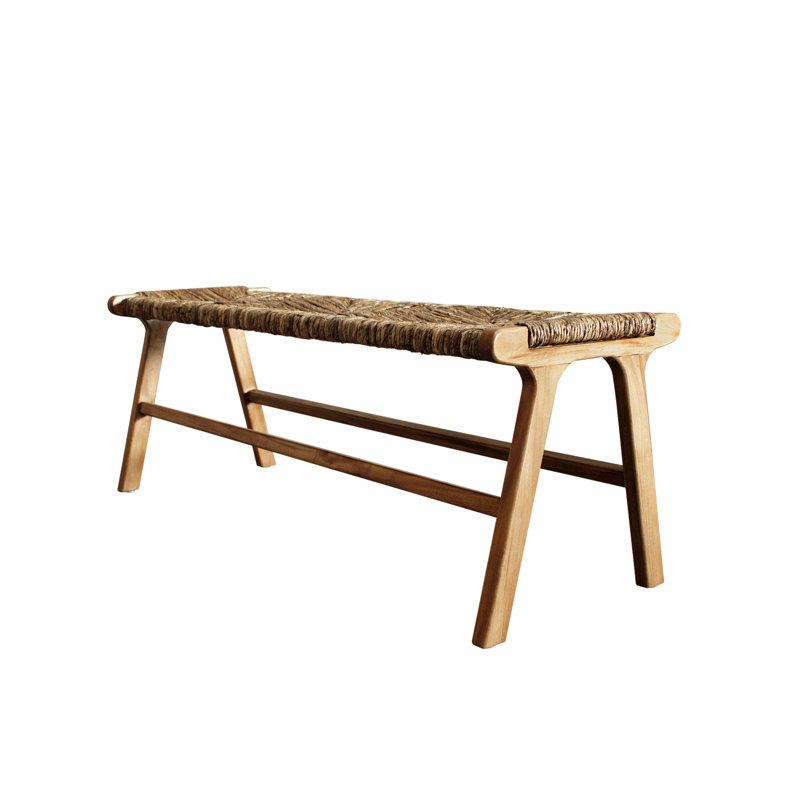 Transitional Brown 48" Bench with Durable Mahogany Frame and Banana Weave Seat