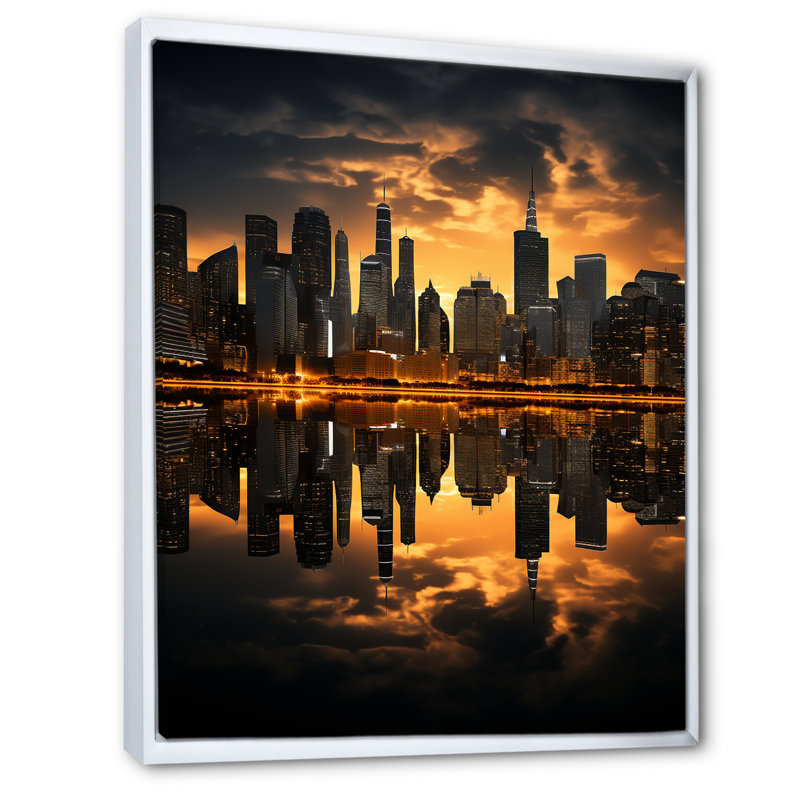 «Blansett Yellow Black Miami City Skylines», reproduction d'art sur toile, H 44 po x l 34 po x P 1,5 po, Cadre flottant blanc